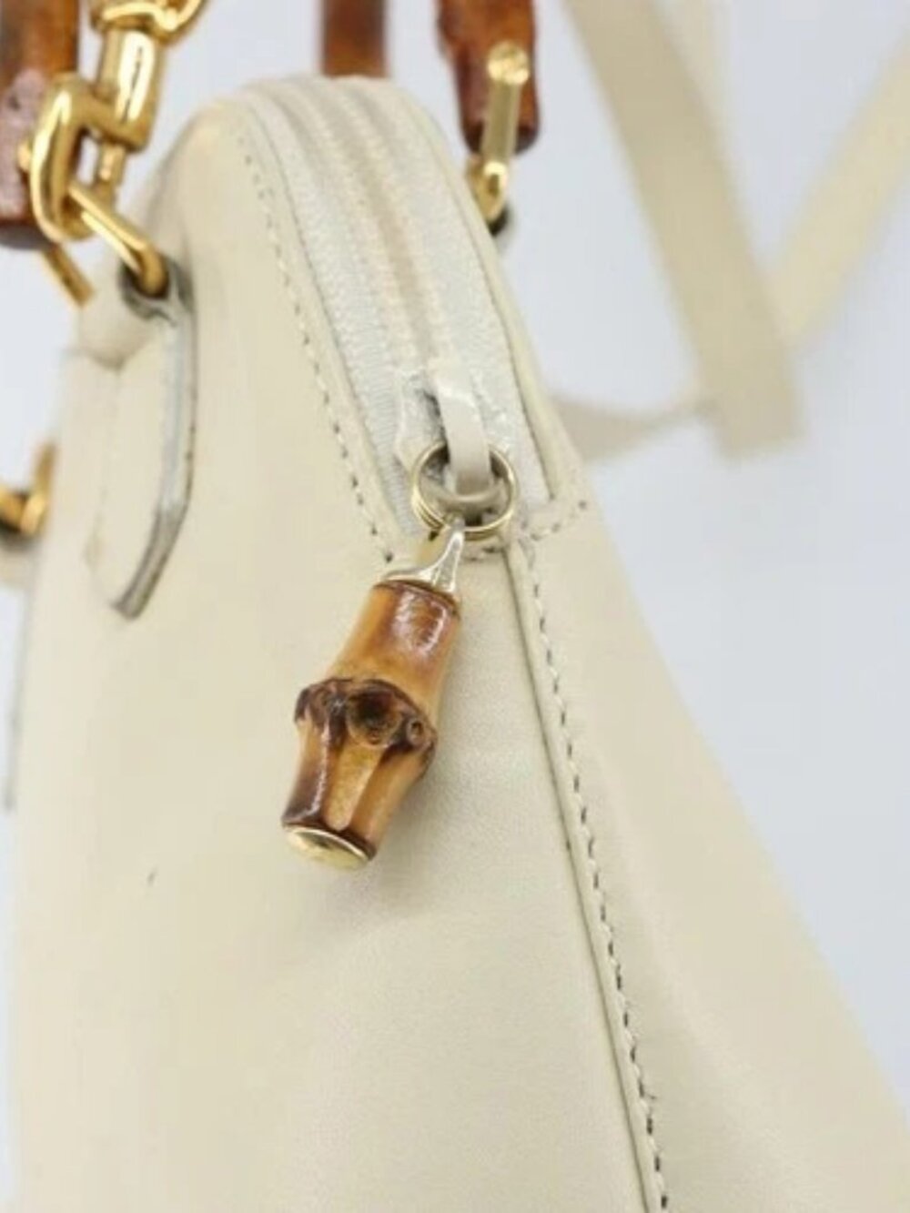 GUCCI Bamboo Hand Bag Leather 2way White Gold - Picture 13 of 16